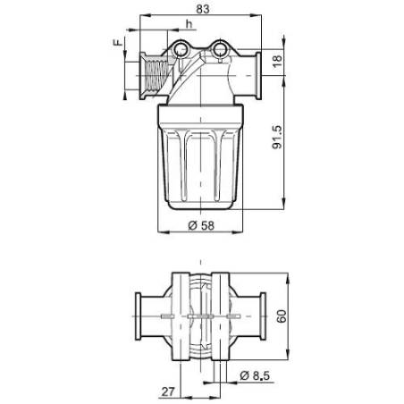 ref_10697_Filtre de tronçon Arag 324-0T - 1/2" F - bol transparent 50 mesh bleu ref_10697_Filtre de tronçon Arag 324-0T - 1/2" F - bol transparent 50 mesh bleu