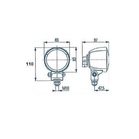 Phare de travail HELLA Modul 70 H9 - Spécial Pulvérisation - 65 W