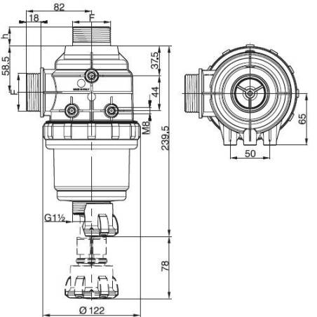 Filtre aspiration Arag 314 avec vanne - 1"1/2 M - 32 mesh rouge