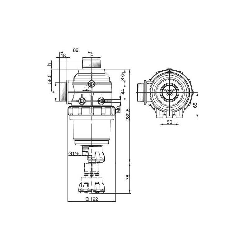 Filtre aspiration Arag 314 avec vanne - 1"1/2 M - 50 mesh bleu