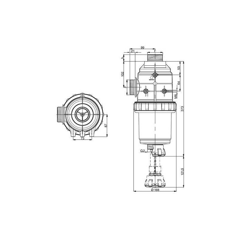 Filtre aspiration Arag 317 - 2" Mâle avec vanne - 32 mesh rouge