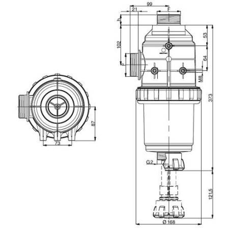 Filtre aspiration Arag 317 - 2" Mâle avec vanne - 32 mesh rouge