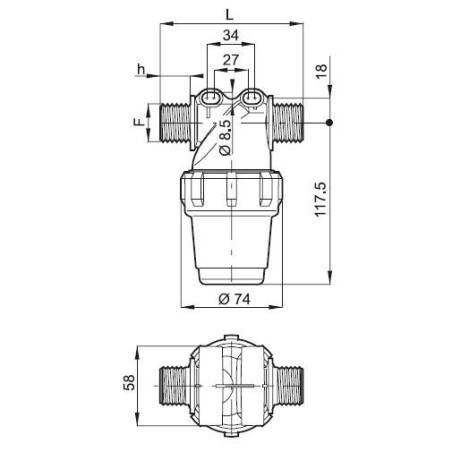 Filtre de tronçon Arag 322-2 - 1/2" M - 80 mesh jaune