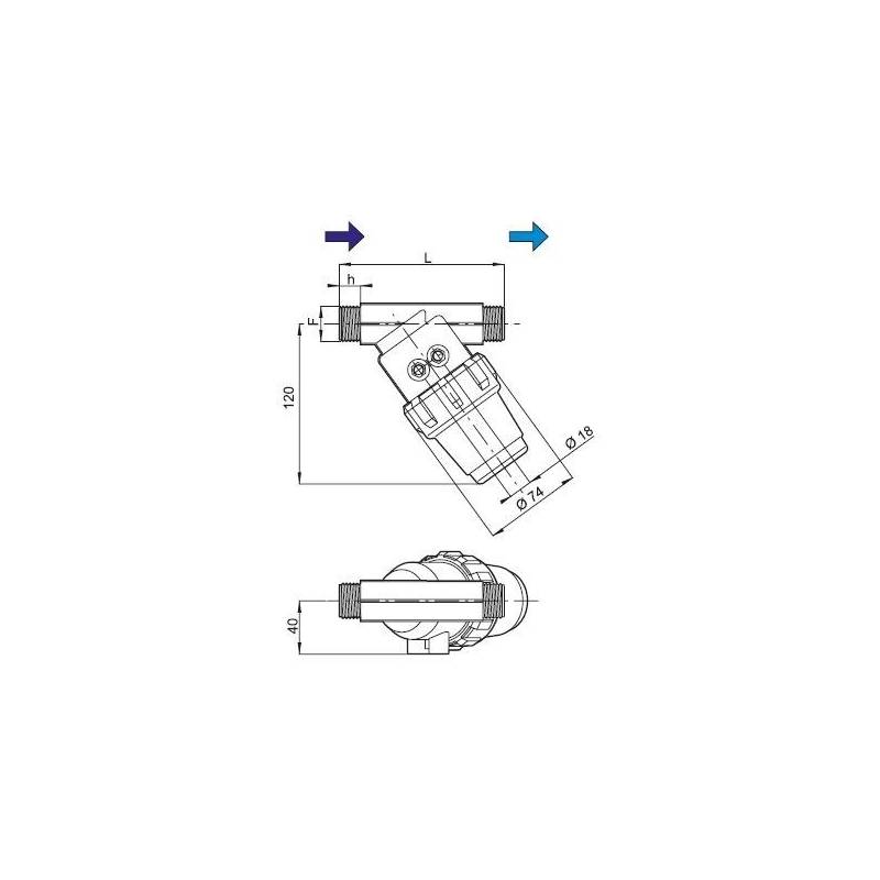 Filtre penché Arag 323 - 1/2" M - tamis 50 mesh bleu