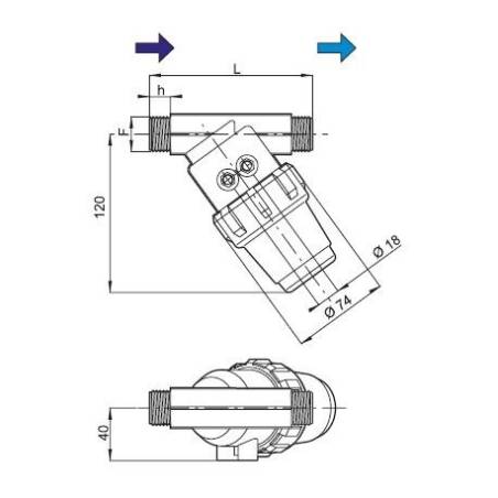 Filtre penché Arag 323 - 1/2" M - tamis 50 mesh bleu