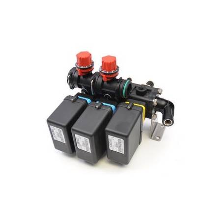 Bloc de 3 vannes electrique 3 voies + vanne de régulation