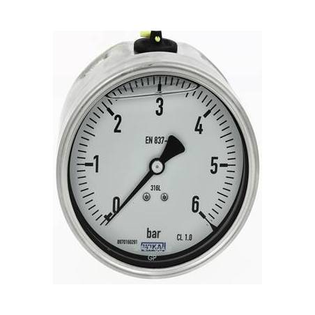 Manomètre de controle tout inox ø100 / 0-6 bars - Filetage 1/2 arrière -Glycerin